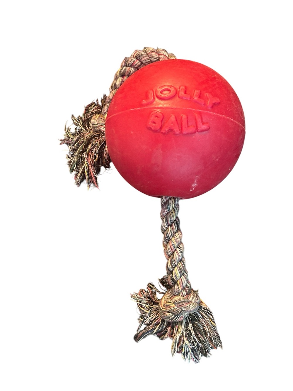 Jolly Pets Romp-N-Roll 6" Red Dog Ball Toy With Rope 19.5" Circumference Medium